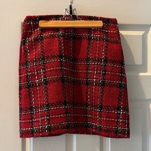 LOFT Red and Black Plaid Pencil Skirt